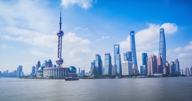 蓝天白云上海外滩陆家嘴立体大厦金融中心,高清,摄影图,摄影图片,图片大全,摄影图免费下载